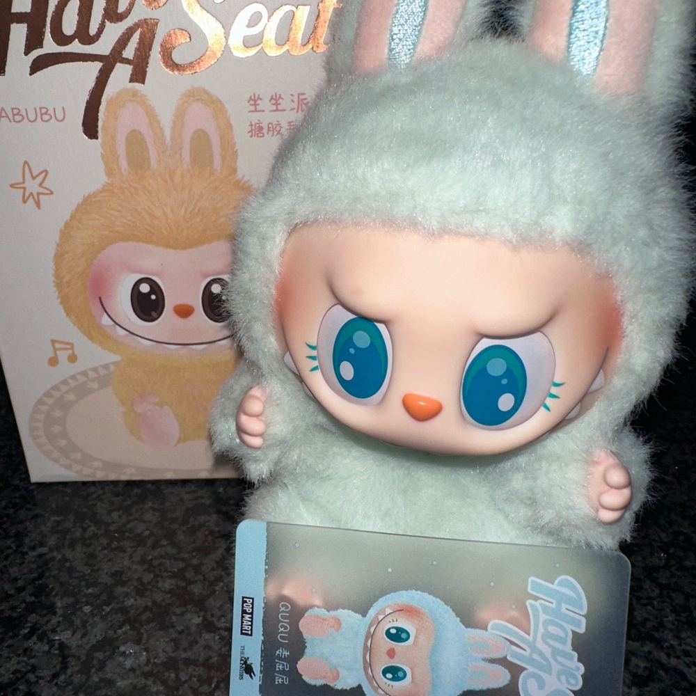 Authentic QuQu labubu vinyl face plush keychain